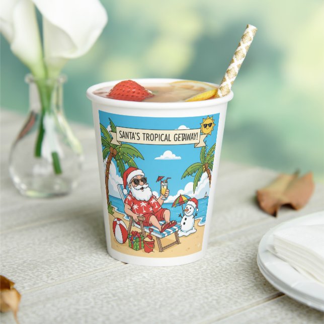 Santa and Snowman at the Beach Paper Cups (Insitu)