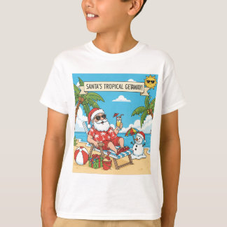 Santa and Snowman at the Beach T-Shirt