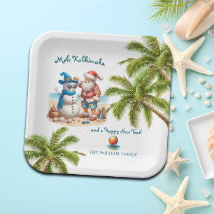 Santa and Snowman Mele Kalikimaka Christmas Paper Plate