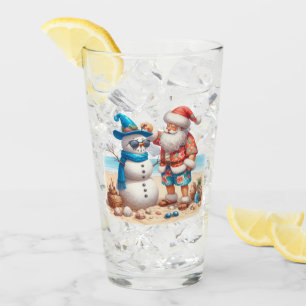 Santa and Snowman Tropical Island Christmas Glass
