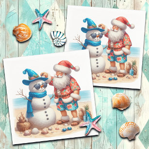 Santa and Snowman Tropical Island Christmas Napkin