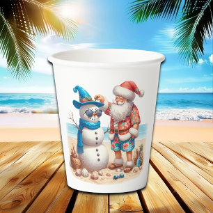 Santa and Snowman Tropical Island Christmas Paper Cups