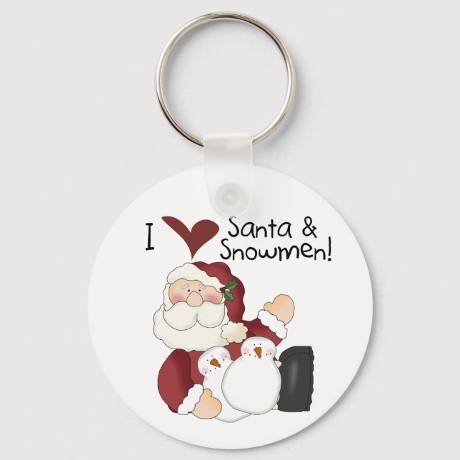 Santa and Snowmen T-shirts and Gifts Keychain (Front)