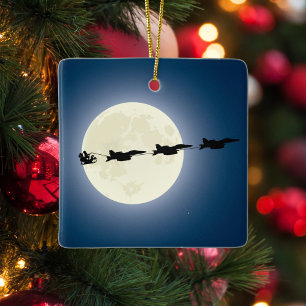 Santa and Super Hornets F/A-18 Jets Christmas Ceramic Ornament