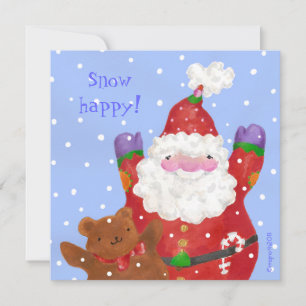 Santa and Teddy Xmas flat photo card