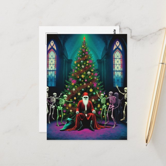 Santa and the Dancing Skeletons Postcard (Front/Back In Situ)