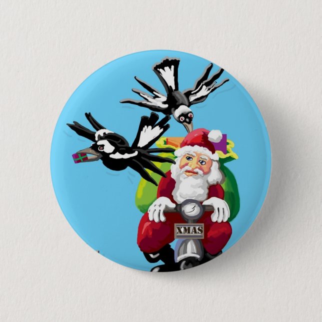 Santa and the magpies 2 inch round button (Front)