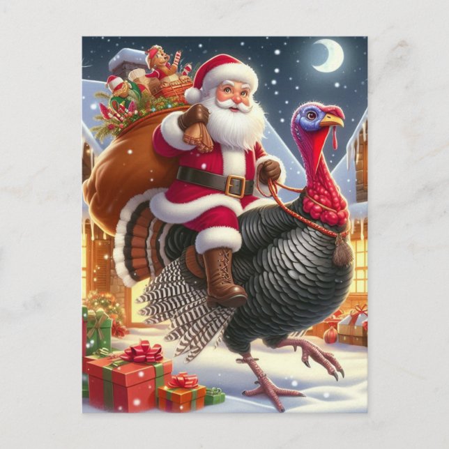 Santa and the Turkey Postcard (Front)