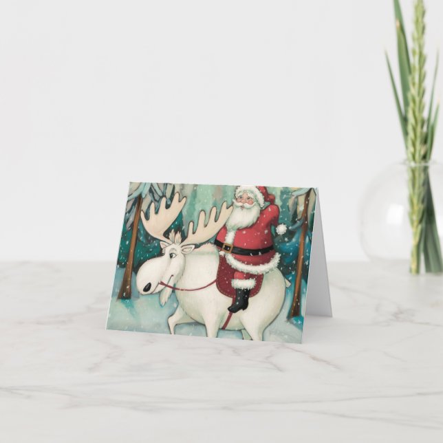 Santa and the White Moose Christmas Forest Snow Card (Front)