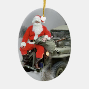 Santa and the WW2 1/4 4x4 Truck Ceramic Ornament