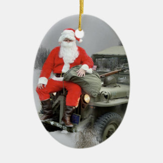 Santa and the WW2 1/4 4x4 Truck Ceramic Ornament