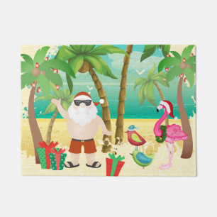 Santa and Tropical Birds Beach Christmas Holiday Doormat