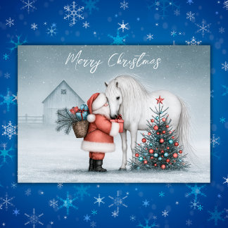 Santa and White Horse Magical Winter Christmas Holiday Card