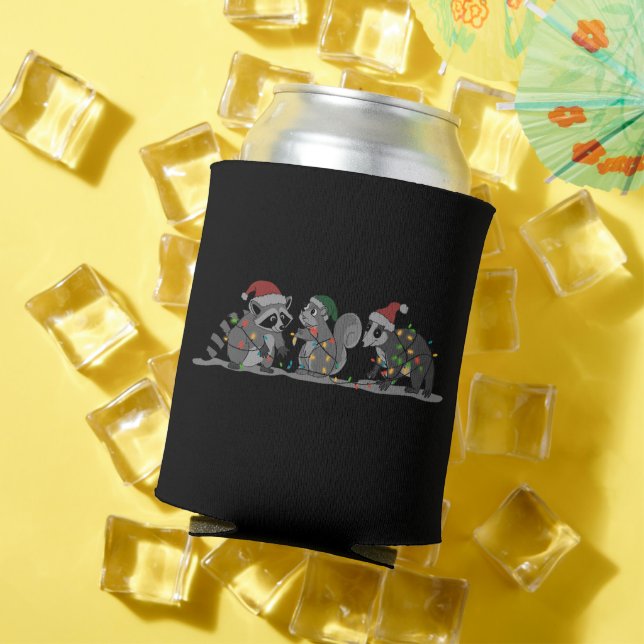 Santa Animals Xmas Silly Racoon Opossum Squirrel Can Cooler (In Situ Summer)
