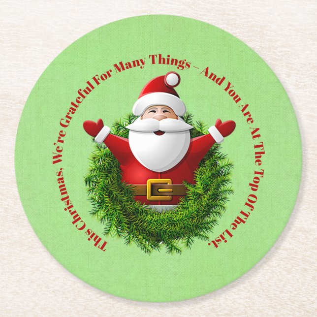 Santa Announcing Message Business Office Christmas Round Paper Coaster (Front)
