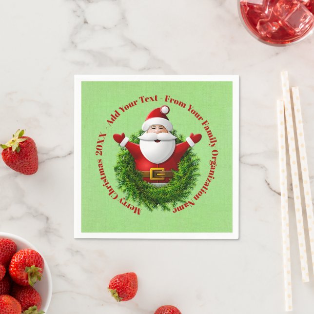 Santa Announcing Your Text Name Year Red Green  Napkin (Insitu)