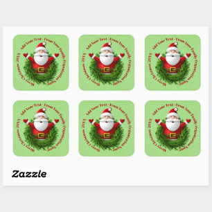 Santa Announcing Your Text Name Year Red Green Square Sticker