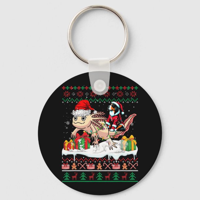 Santa Appenzeller Sennenhund Riding Axolotl Xmas S Keychain (Front)