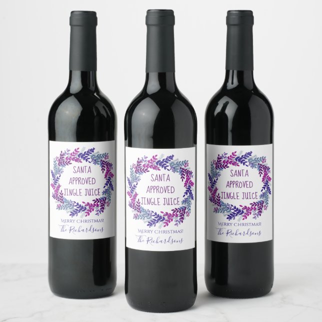 Santa Approved Jingle Juice Purple Christmas Wine Label (Bottles)