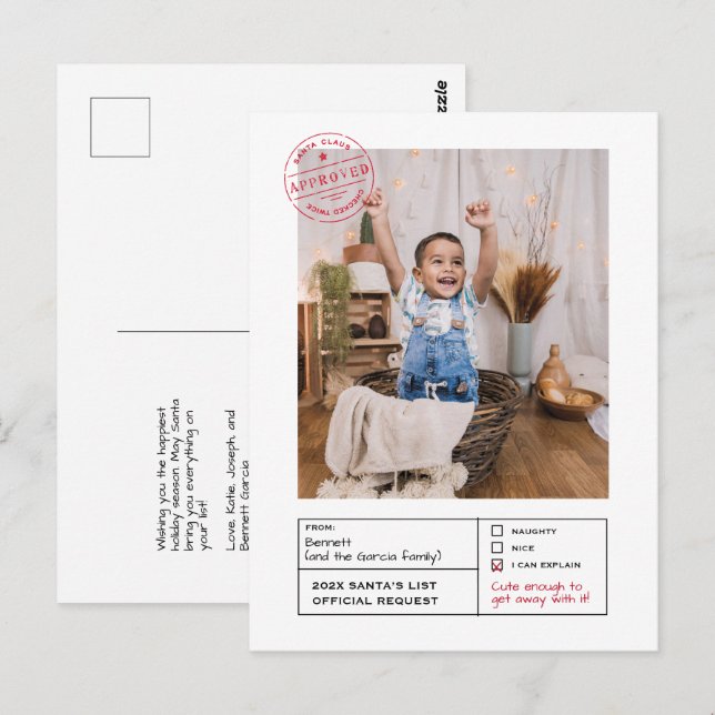 Santa Approved Naughty or Nice Form Photo Postcard (Front/Back)