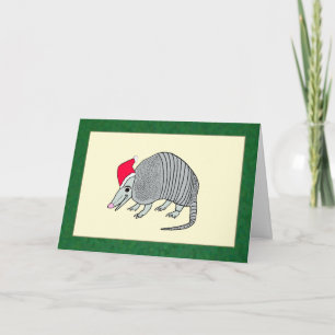 Santa Armadillo Christmas (green border) Holiday Card
