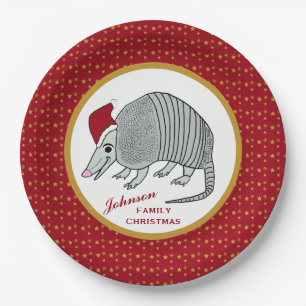 Santa Armadillo Stars Christmas Paper Plate