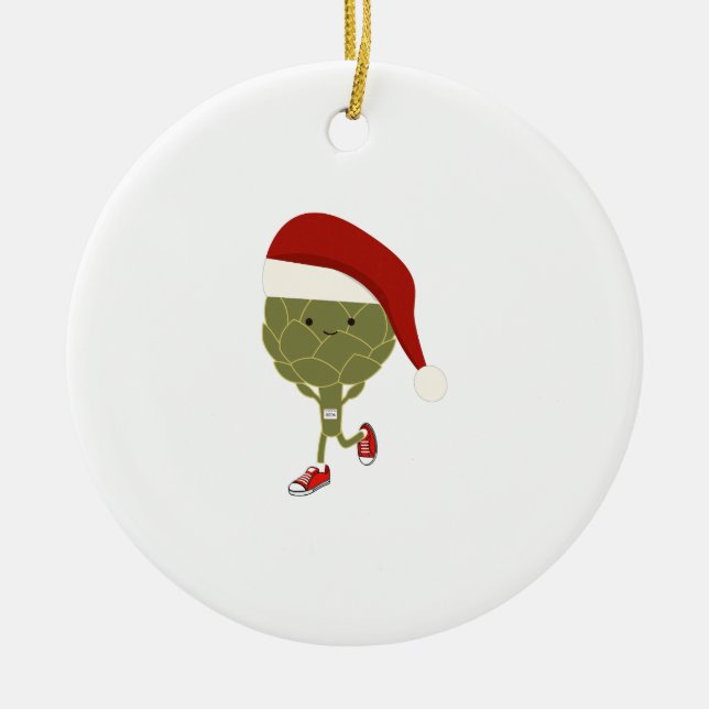Santa Artichoke Runner Ceramic Ornament (Front)