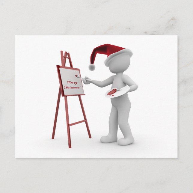 Santa Artist Red White Merry Christmas Easel Paint Holiday Postcard (Front)
