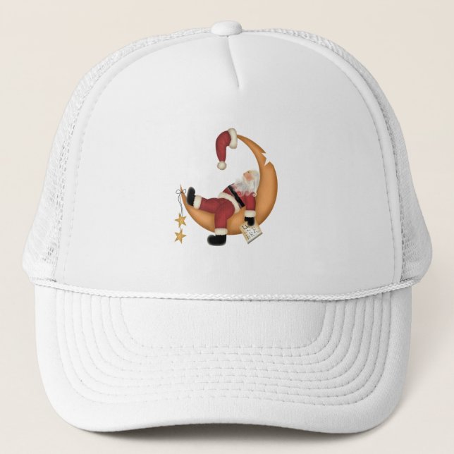 Santa Asleep on Moon Tshirts and Gifts Trucker Hat (Front)