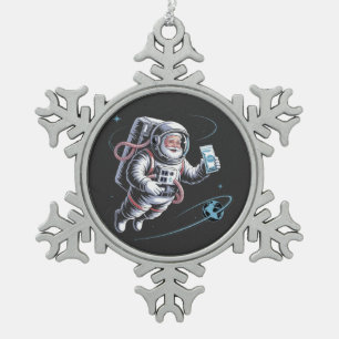 Santa Astronaut with Spacesuit Festive Christmas Snowflake Pewter Christmas Ornament
