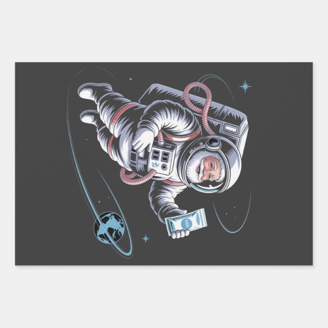 Santa Astronaut with Spacesuit Festive Christmas  Wrapping Paper Sheet (Front)