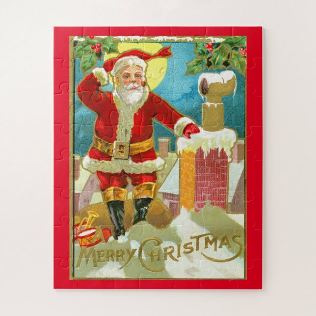 Santa at a chimney jigsaw puzzle (Vertical)