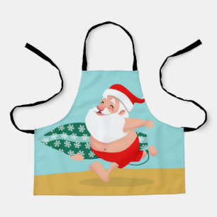 Santa at beach cartoon apron