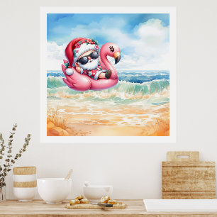 Santa at Beach Christmas in July  Poster