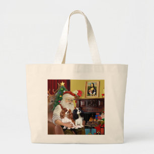 Santa At Home Cavalier King Charles (two) Large Tote Bag