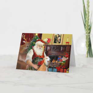 Santa At Home Greyhounds (two) Holiday Card