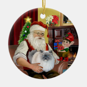 Santa at Home - Himalayan cat (#5 - blue cream) Ceramic Ornament