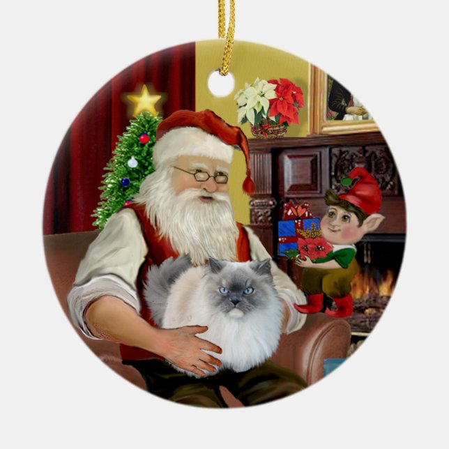 Santa at Home - Himalayan cat (#5 - blue cream) Ceramic Ornament (Front)