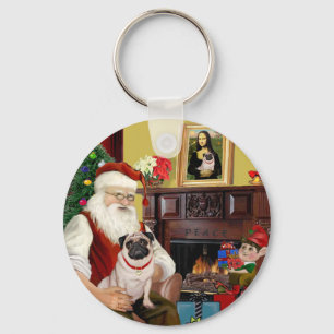 Santa At Home - Pug #5 Keychain