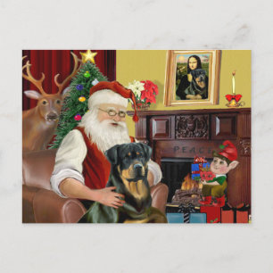 Santa At Home - Rottweiler 3 Holiday Postcard