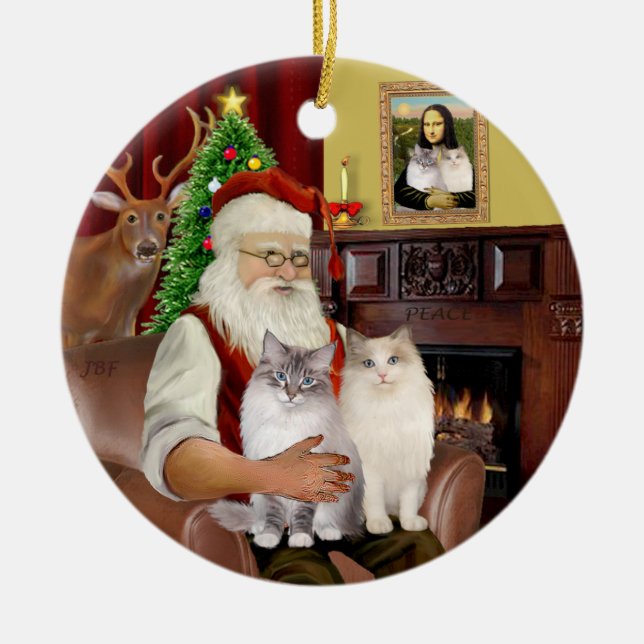Santa at Home - Two Ragdoll cats Ceramic Ornament (Front)