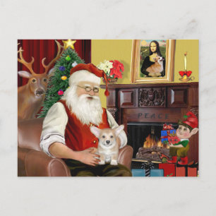 Santa At Home - Welsh Corgi Pup Holiday Postcard