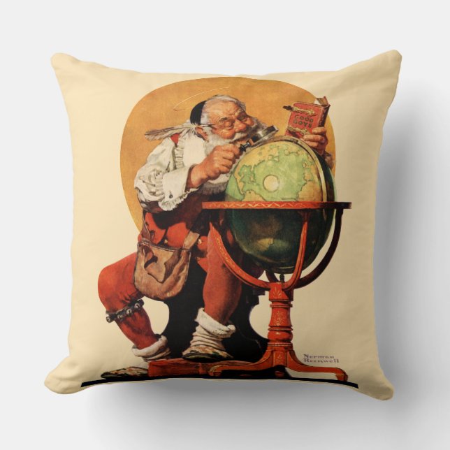 Santa at the Globe Throw Pillow (Front)