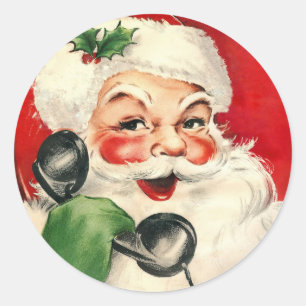Santa at the Phone Classic Round Sticker