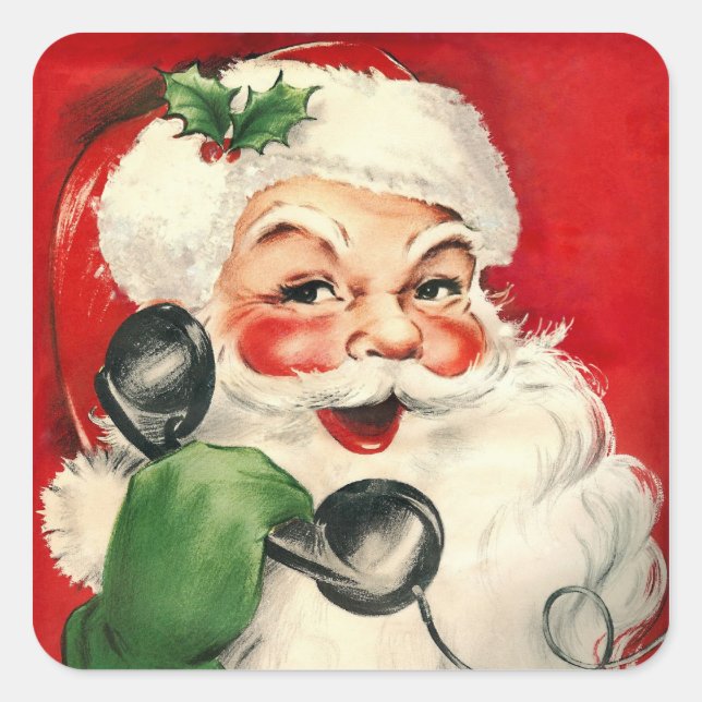 Santa at the Phone Square Sticker (Front)