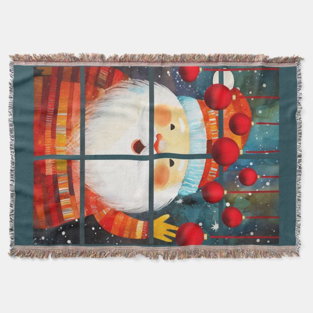 SANTA AT THE WINDOW HO HO HO THROW BLANKET (Front)