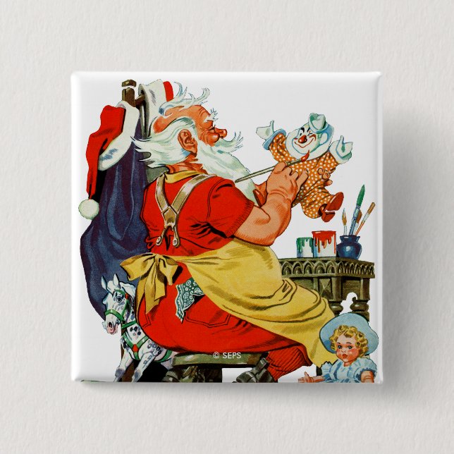 Santa at Work 2 Inch Square Button (Front)