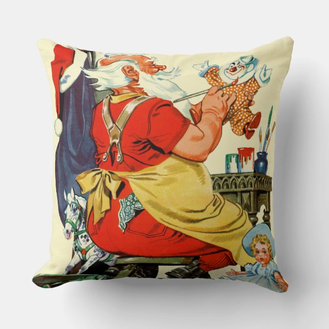 Santa at Work Throw Pillow (Front)