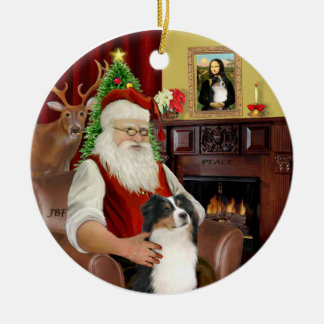 Santa-Aussie Shepherd (Tri 2) Ceramic Ornament