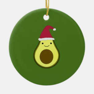 Santa Avocado Ceramic Ornament